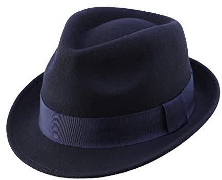 Home Prefer herr ullfilt vintermössa kort brätte Fedora hatt, marinblå, 7 1/8