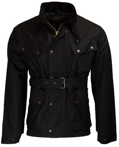 Walker & Hawkes Explorer - Herren Outdoor-Jacke im Motorrad-Stil - gewachst - mit Gürtel & 4 Taschen