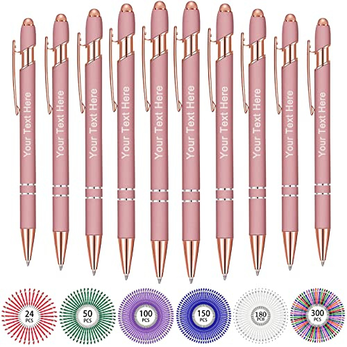 Hapelf Bis Zu 500 Kugelschreiber Personalisiert Benutzerdefinierter Metall Stift Gravierte Laser-Kugelschreiber Individuelle Stifte Mit Namen Einziehbar FüR Frauen MäNner Hochzeit