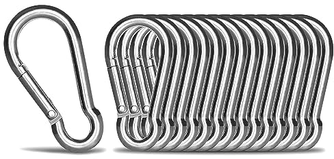 SENENQU 12 Stück- M5 Karabiner Edelstahl 5x50 mm Klein Karabinerhaken Edelstahl Tragfähigkeit 150 kg/1100 lb, Haken Karabinerhaken Camping Hamc Schaukel - 50mm x φ5 mm
