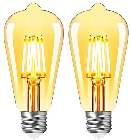PureShine E27 Vintage Light Bulb,6W Led Equivalent 60W Bulbs,Antique Style,Retro Amber Screw Edison Filament Bulbs, Warm White 2700K,Pack of 2
