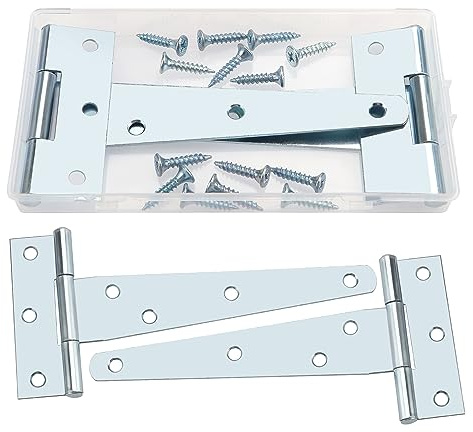 YIXISI 2 Pièces 125mm Charnières en T Détachées pour Porte de Grange, Métallique avec 14 Vis, pour Fenêtres, Abris de Jardin, Clôtures Extérieures - Argent