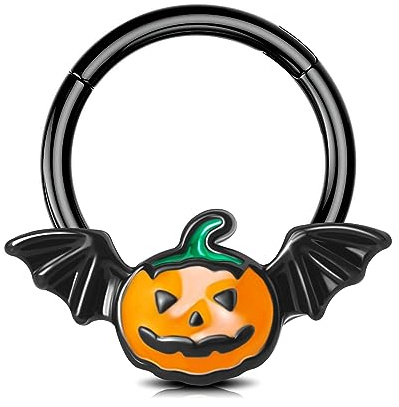 Jewseen Halloween Septum Ringe Kürbis Knorpel Ohrringe 316L Edelstahl Nasenpiercing 16G Schwarz Scharnier Segmentringe 8mm 10mm