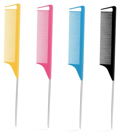 KGDUYC 4pcs Pettine a Coda Pettine Professionale Antistatico- Pettini Resistenti al Calore Pettine con Manico Dell'ago per Tingere e Intrecciare I Capell