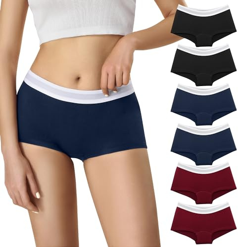Lakpoau Trosor, damboxershorts, 6-pack, underkläder, bomull, kalsonger – cykelbyxor med ben, hipster, pojkshorts, trosor, byxor, underklänning med elastiskt midjeband, för sport och
