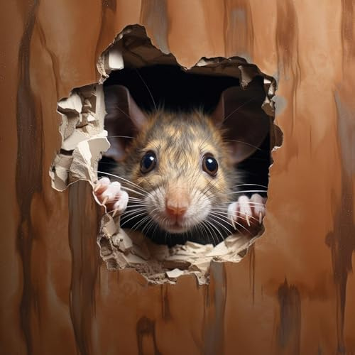 Decords 3D-Wandaufkleber mit Mausloch, lebensechte braune Maus, die aus dem Mausloch schaut, Aufkleber für lustige Raumdekoration, neugierige Maus, Möbelaufkleber