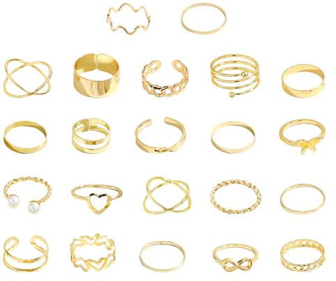 NYGGTYK 22-Teilige Knuckle-Goldringe, Goldene Knuckle-Ringe, Verstellbare Ringe Für Frauen, Modischer Goldschmuck, Vintage-Fingerring-Set, Stapelschmuck, Schmuckzubehör