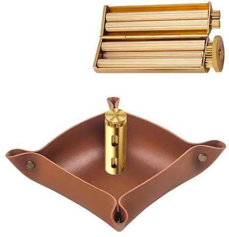 JGJUUZ Vintage -Zigarettenrolle, Messing Zigarettenrolle Za -Radgelenk Roller, handgefertigt Reine Kupfer Zigarette Rolling Machine Stütze 70 -mm -Zigarettenpapier,Round,Set B