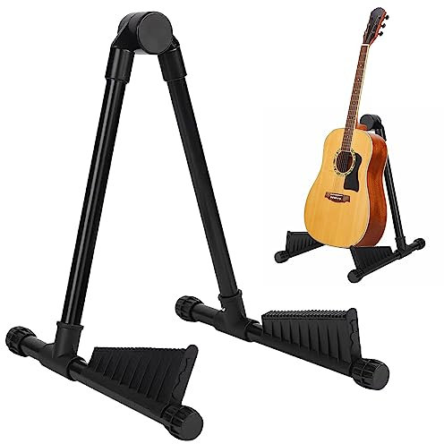 Gitarrenständer, Faltbarer Guitar Stand Tragbarer A-Rahmen Universal Gitarren-Bodenständer Einstellbar A-Form Ständer Schwarz Gitarrenständer Gitarrenzubehör für Akustikgitarre Elektrische