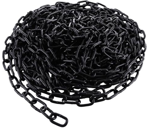 JMIATRY 15 Metres Length 304 Stainless Steel Chain, 5mm Heavy Duty Chain Links, Black Galvanized Steel Welded Link Chains Lift for Fence Gate, Garage Doors, Swing Chains and Bicycle Security Lock