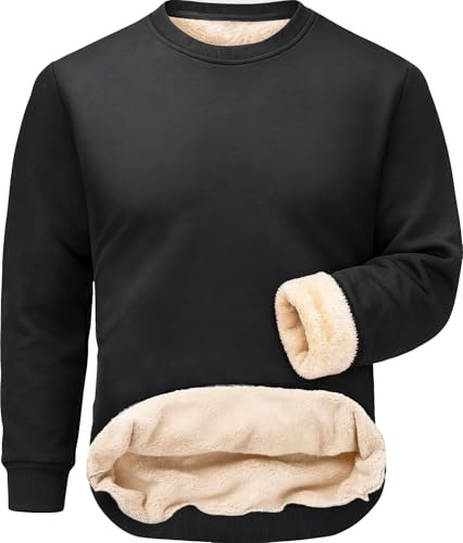 Tansozer Maglione Uomo Inverno Caldo Felpa in Pile Senza Cappuccio Pullover Lavoro Sweatshirt Termico Jumper Casual, Nero, XL