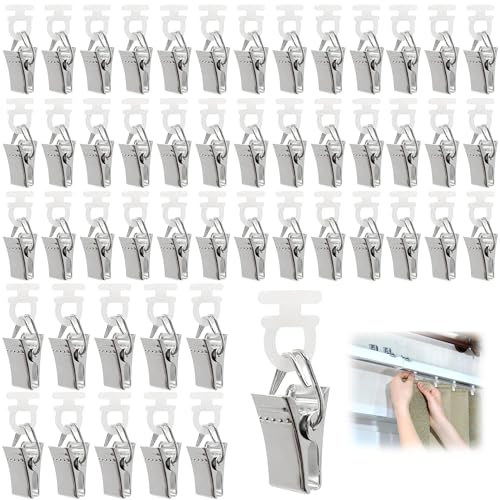 50 Stück Vorhang Clips, Vorhangklammern mit Rollen, Gardinenhaken Zum Klemmen, Gardinenröllchen für Schiene, Gleiter Gardinenhaken, für Curtain Hooks, Duschvorhang, Türvorhänge