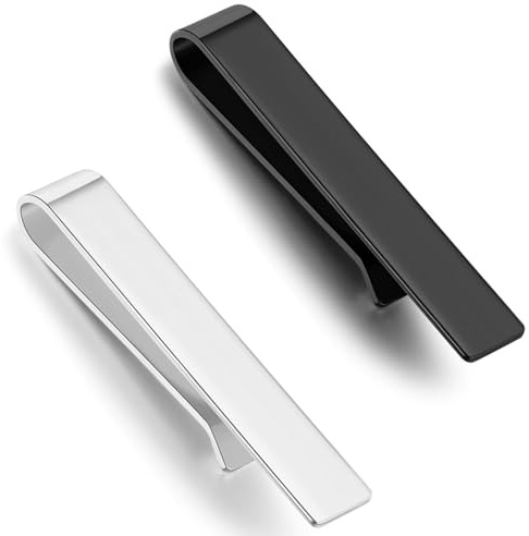 NIYATA Krawattenklammer für Herren, schmal, aus Edelstahl, 2 Stück, klassische Krawattenklammern, elegant, für Hochzeiten und Geschäfte