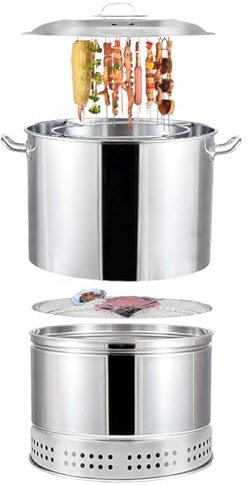Barbecue vertical au charbon de bois de 23,6 pouces, poêle suspendu en acier inoxydable, barbecue à charbon de bois, panier de grillades à roulettes multifonction, support de barbecue de camping for l