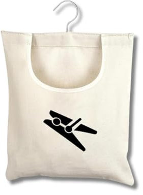 Bolsa para Pinzas de la Ropa Con Asa y Tapa - Sujeción de Tela Negra para Colgar en Casa, Reutilizable