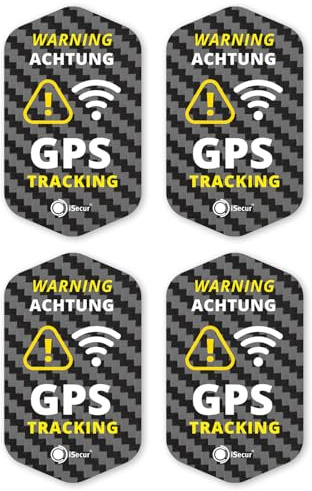iSecur 4er GPS Tracking Aufkleber Set 3 x 5 cm Carbon Optik - hin833 | Warnung GPS-Gesichert, wetterfest, Digitaldruck mit UV-Schutzlaminat, selbstklebend, außenklebend, UV-beständig