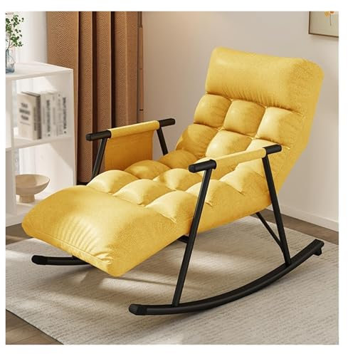 SZITW Schaukelstuhl für den Innenbereich, moderner Schaukelsessel mit Seitentasche und Verstellbarer hoher Rückenlehne, bequemer Liegesessel, Lounge-Sofa, gepolsterter Akzentstuhl (gelb)