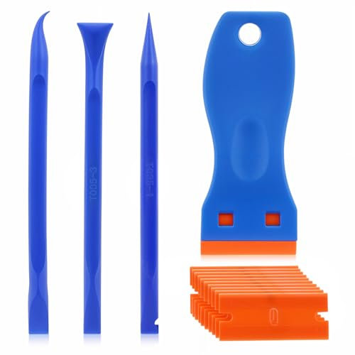 Piriuuo 4 Stück Kunststoff Schaber, 4 Formen Mehrzweck Schaber Werkzeug mit 10 Kunststoff klingen kunststoffspachtel Plastikspachtel für Vinyl Aufkleber Sticker entfernen Glas und Fenster