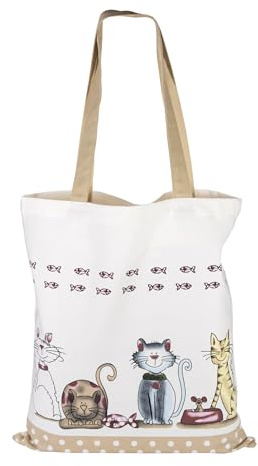 SPOTTED DOG GIFT COMPANY Tote Bag, Shopping Bag Donna in Tela Riutilizzabile, Shopper Cotone Spesso con Manici Lunghi, Pieghevole con Design di Gatti, Regali per Amanti dei Gatti 38 x 42 cm