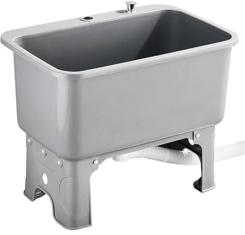 Fregadero independiente con lavabo de servicio de fregona, 23.5 x 15.5 x 18 pulgadas, estación de lavado para lavandería, fregadero inclinado con cubo de fregona, color gris