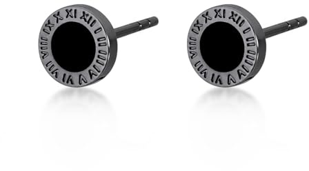Immobird Kleine Ohrringe Schwarz 925 Sterling Silber Ohrringe Herren Damen Römische Zahlen Kleine Ohrring Unisex Weihnachtsgeschenke für Damen Herre