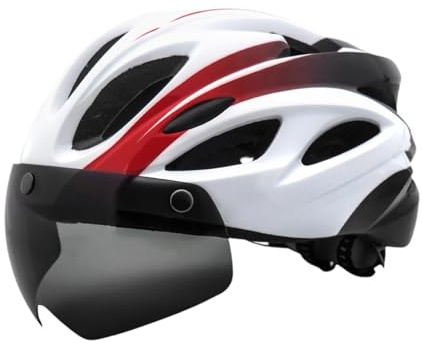 rockible Casque de Vélo, Casque de Vélo de Route avec Visière, Résistant Aux Chocs, Respirant, Ajustement Réglable, équipement de Cyclisme, Casque de Cycliste, Blanc Rouge