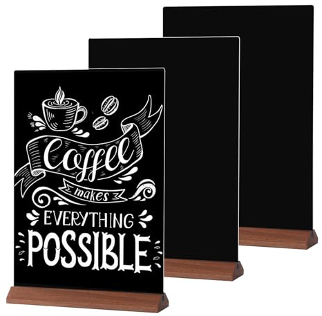 GUOKOFF A5 Chalkboard Signs, 3PCS Tabletop Blackboard with Stand, Acrylic Menu Chalk Board Sign, Double Sided Blackboard Message Board for Wedding, Restaurant, Party