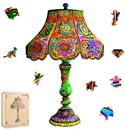 Qiuenisray Wooden Puzzles for Adults, 200 Piece Table Lamp Jigsaw Puzzles Vibrant Art Unique Shaped Wooden Gift Fun Challenge Family Game Home Decor (11.4 x 18 in)