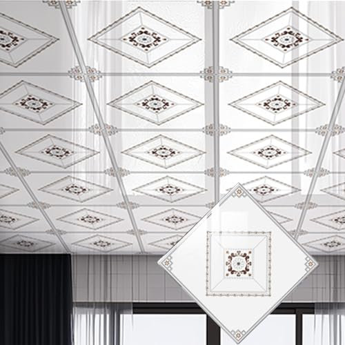 Dalles de Plafond 30 x 30 cm, revêtement Autocollant, épaisseur 3 mm, pour Chambre/Garage/école, revêtement décoratif en PVC avec Dos adhésif (20 pièces)