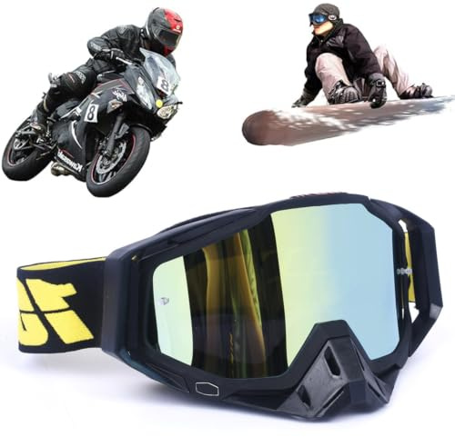 Yoihuqi Motocross Brille, Winddichte Staubdichte Motocross-Brille, SkiBrille, Dirt Bike Crossbrille, Anti Fog UV Skibrille, Off Road Racing Fahrbrille, für Radfahren, ATV, UTV