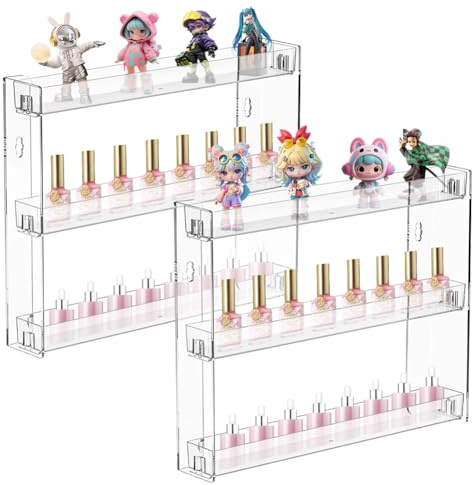 Contenitore per smalti da parete, 2 pezzi, in acrilico, organizzatore per unghie a 3 piani, per 72 bottiglie, occhiali da sole, espositore di oli essenziali, trasparente, organizzatore per il trucco