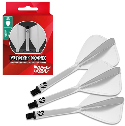 Shot! Darts Flight Deck One Piece Dart Flight and Shaft System, Reduced Deflections, Kite Shaped Flight (350 Micron) Available in Set of 3 (Clear, Short)