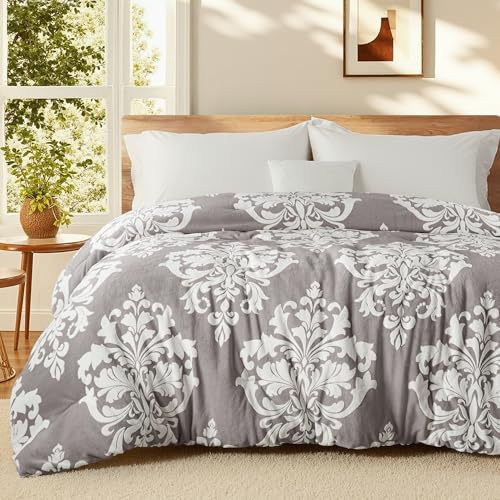 Exclusivo Mezcla Flauschige Bettdecke ohne Bezug, Weiche Kuschelige Warme 3D Boho Bettdecke mit Kissenbezüge, Luxuriöses Reversibles Bettwäsche Set für Winter, 220x240 cm Grau