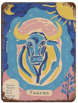 Póster retro de Tauro, letrero de metal de estaño, arte elegante, pintura de hierro, bar, cueva de gente, cafetería, familia, garaje, póster decorativo de pared, 30 x 40 cm