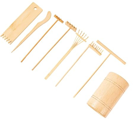 Set di 8 mini rastrelli per sabbia, rastrello da tavolo in legno per vassoio di sabbia, ornamento da scrivania, giardinaggio in miniatura, giardino zen, meditazione, arte fai da te