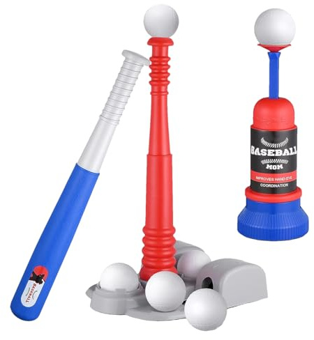 LearnLyrics Set Kinder – Outdoor Baseball Spielzeug, Tee Ball Training Set, Junior Sport Ausrüstung, Kinder Baseball Spiel | Spaßiges Teeball Spiel für Mädchen Alter 3–5 Jahre Teleskopschläger