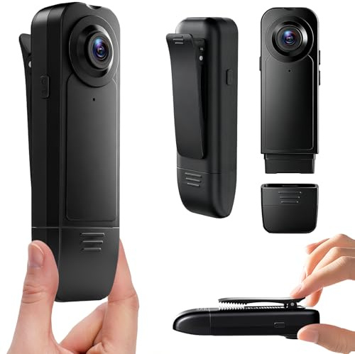 TANGMI Bodycam 1080P 140° Grandangolo, Visione Notturna | 7h batteria, leggero a clip, 256GB SD, rileva movimento, notte 6 LED IR