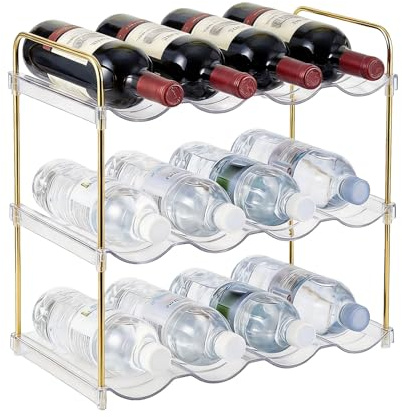 3-Schichtiges Verstellbares Flaschenregal - Flaschen Organizer Schrank Fasst 12 Behälter, Trinkflaschen Organizer für Schrank Kühlschrank Küchenarbeitsplatte für Wasserflaschen, Stabil und Rutschfest