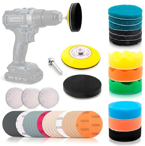 SUPERHAX Kit de Pulido y Lijado para Faros de Coche 45 Piezas, Kit Restauración de Faros, Almohadillas de Espuma, Lana y Fieltro, Discos de Lijado Grano 1000-10000