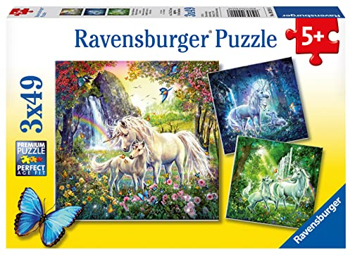 Ravensburger Kinderpuzzle - 09291 Schöne Einhörner - Puzzle für Kinder ab 5 Jahren, mit 3x49 Teilen