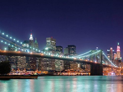 1art1 Nueva York Panorama De Noche del Puente De Brooklyn, 2 Partes Póster Fotomural 240x180 cm