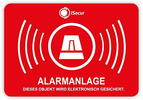 iSecur 5er Set Alarmgesichert Aufkleber 5 x 3,5 cm außen - hin454 | Achtung Objekt wird elektronisch alarmgesichert, außenklebend für Fenster Scheibe Tür, UV-wetterfest und vergilbungsfrei