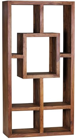 FineBuy Bücherregal Massiv-Holz Sheesham 90 x 180 cm Wohnzimmer-Regal Ablagefächer Design Landhaus-Stil Standregal Braun