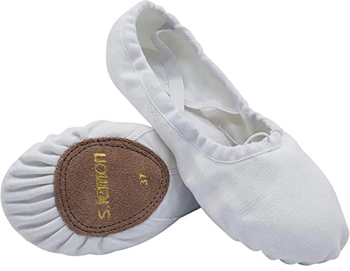 s.lemon Ballet Shoes for Girls,Canvas Ballet Slipper Ballerina Dance Flats Gymnastic Shoe Kids Adult SF White 34EU