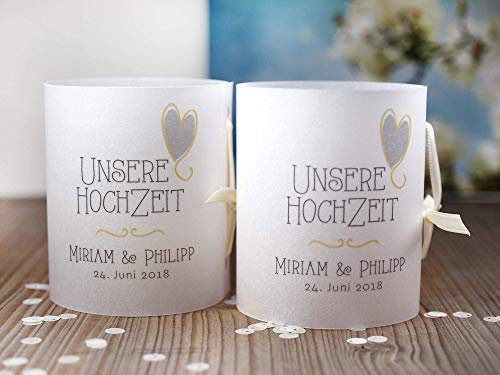 Set 8 x Lichthülle für Tischlicht Hochzeit personalisiert