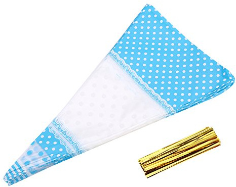 Transparente Süßigkeitentüten Blau 17x30 cm 50 Stück mit Twist Ties PET PE Material für Bonbons Schokolade und Pralinen