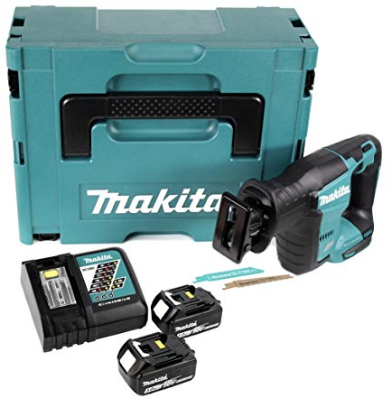 Makita DJR 188 RTJ Akku Reciprosäge 18 V Brushless Säbelsäge im Makpac + 2x 5,0 Ah Akku + Ladegerät