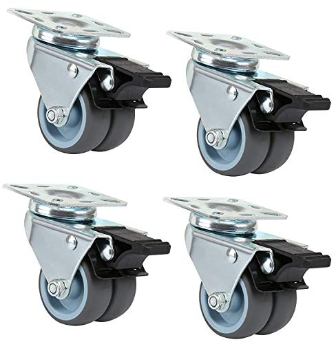 Miafamily Transportrollen Doppelrollen Lenkrollen m/o Bremse Strandkorbrollen Rasen geeignet mit Bremse Stahlblech, verzinkt Grau TPR 4 Stück im Set 50mm Tragfähigkeit 150 KG