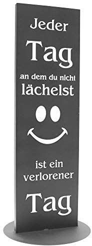 Bentatec Gartenschild Anthrazit Dekosäule Lächle jeden Tag 100cm x 30cm Gartenschild Gartendekoration Dekoratives Element
