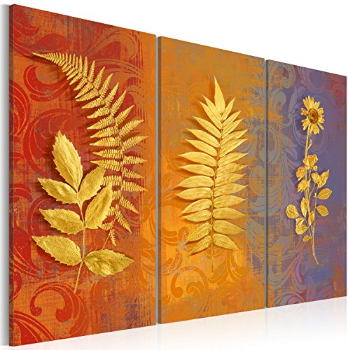 murando - Wandbilder XXL Blumen 90x60 cm Vlies Leinwandbild 3 Teilig Kunstdruck modern Wandbilder XXL Wanddekoration Design Wand Bild - Sonnenblumen Farn Blatt wie gemalt 020110-130